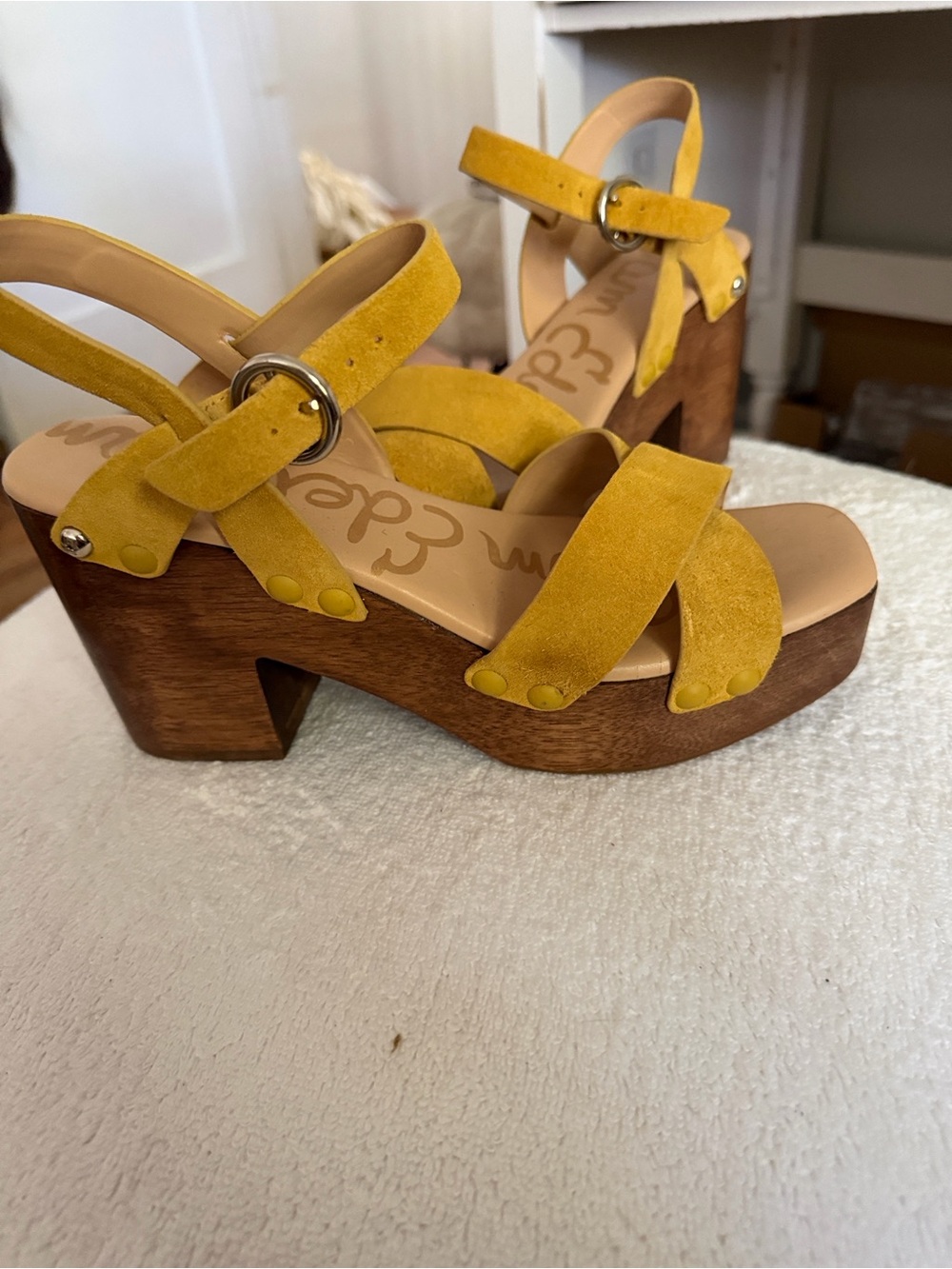Sam Edelman Mustard Suede Platform Sandals
